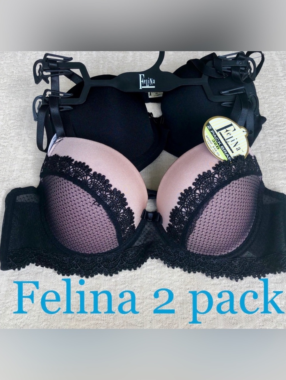 FELINA underwire 2 pack bras size 36B black/beige